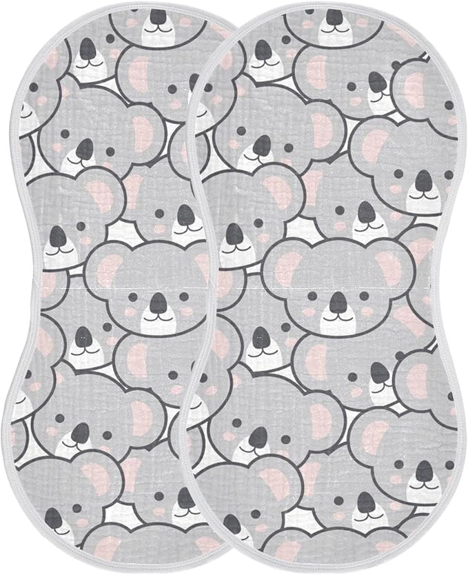 Cute Cartoon Koala Pattern Muslin Burp Cloths for Baby 2 Pack 100% Cotton Baby Washcloths Bibs for Boy Girl