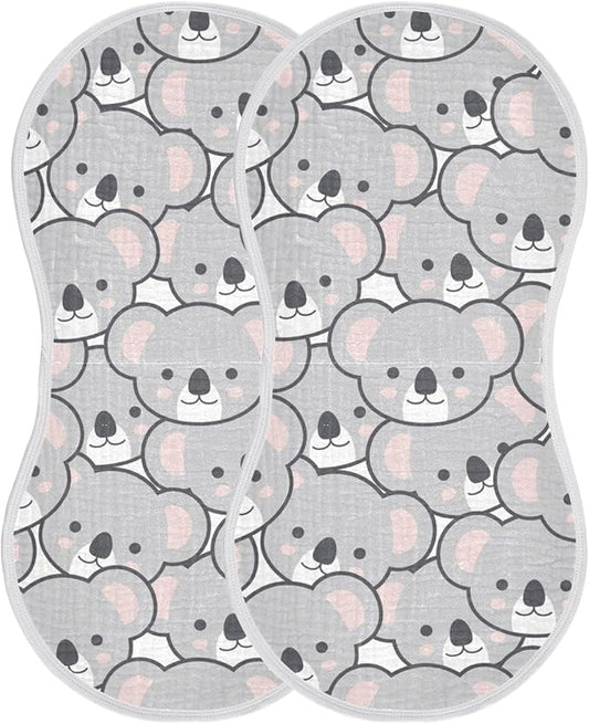 Cute Cartoon Koala Pattern Muslin Burp Cloths for Baby 2 Pack 100% Cotton Baby Washcloths Bibs for Boy Girl