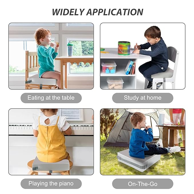 Booster Seat for Table - PU Waterproof Strong Support Toddler Booster Seat for Dining Table, Portable Booster Chair with Adjustable Elasticity Straps for Toddlers Eating Travel Home