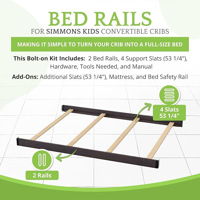 Full-Size Conversion Kit Bed Rails Compatible with Simmons Kids Convertible Cribs by Delta Children - Solid Wood Rail - Toddler & Adult Bed Rail for Full-Size (Textured Stone Grey, BOLT-ON KIT)