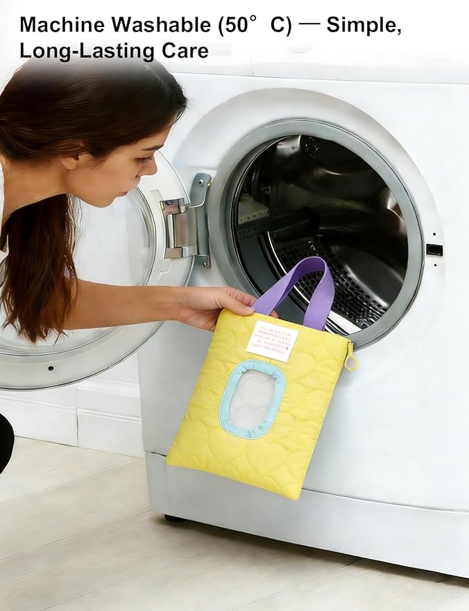 Reusable Baby Wipe Cover Fabric Quilted, Universal Size Travel-Friendly Baby Wipes Bag with Zipper Compatible with HUGGIES,WaterWipes,Pampers,Johnson and More Brands (Yellow)