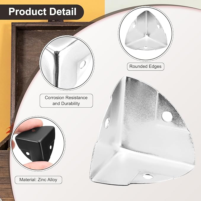 uxcell 8PCS Metal Corner Protector 1.1 x 1.1 x 1.1 Inch Box Edge Guard Protector Zinc Alloy Cabinets Speaker Corners Protector for Furniture Decorative (Imprint Edge, Silver)