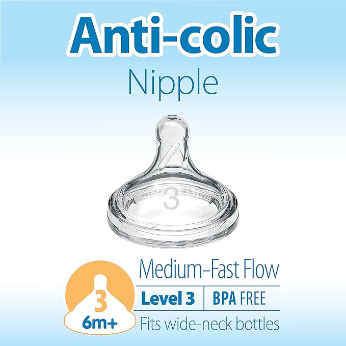 Dr. Brown's Natural Flow Level 3 Wide-Neck Baby Bottle, Medium-Fast Flow Silicone Nipple, 6m+ & Anti-Colic Options+ Designer Edition Bottles, Ocean Decos