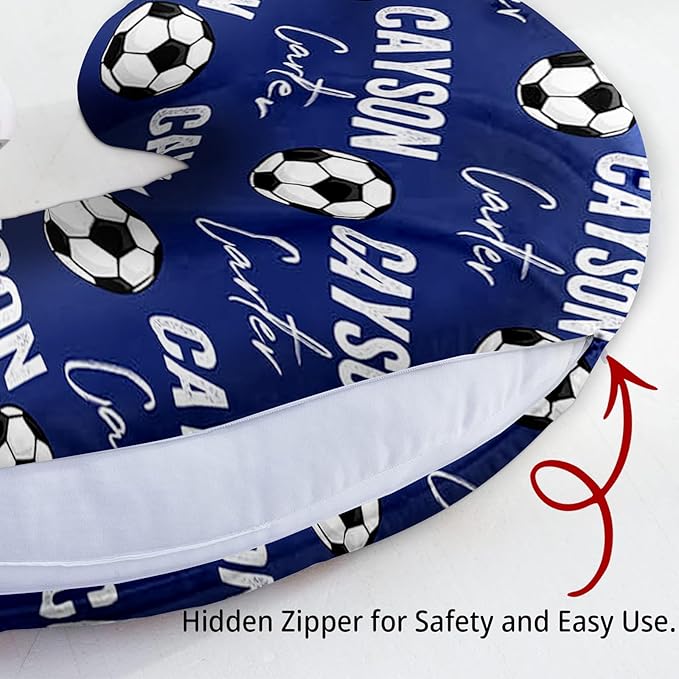Baby Nursing Pillow Cover - Personalized Name Blue Soccer Theme Breastfeeding U-Shaped for Bottle Feeding, Ultra Soft Comfortable Breastfeeding Pillow Cover for Infant Baby Boys and Girls