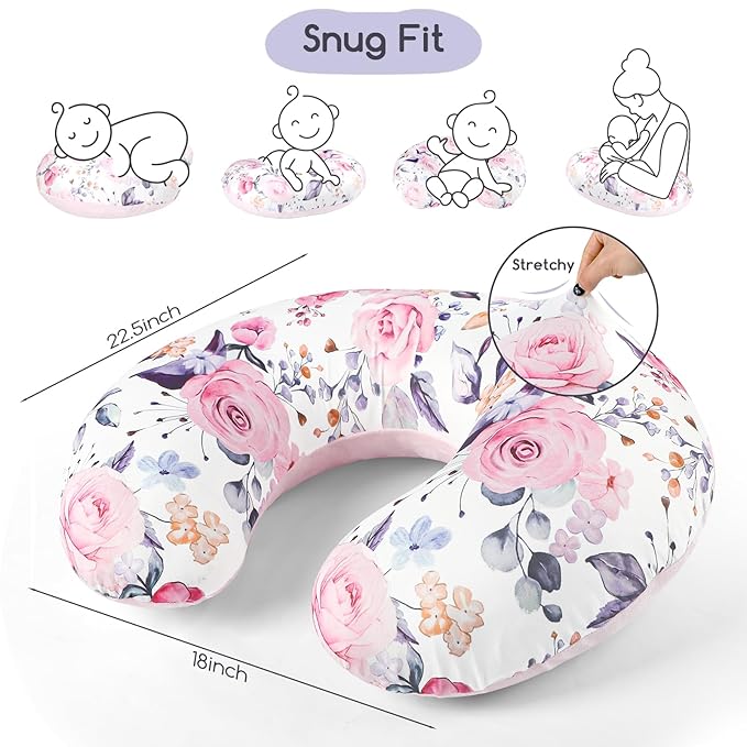 Nursing Pillow Cover 1 Pack, Minky Removable Nursing Pillowcase for Breastfeeding Pillows, Reversible Feeding Slipcover for Baby Boys/Girls, Super Soft Comfortable (Stylish Floral)