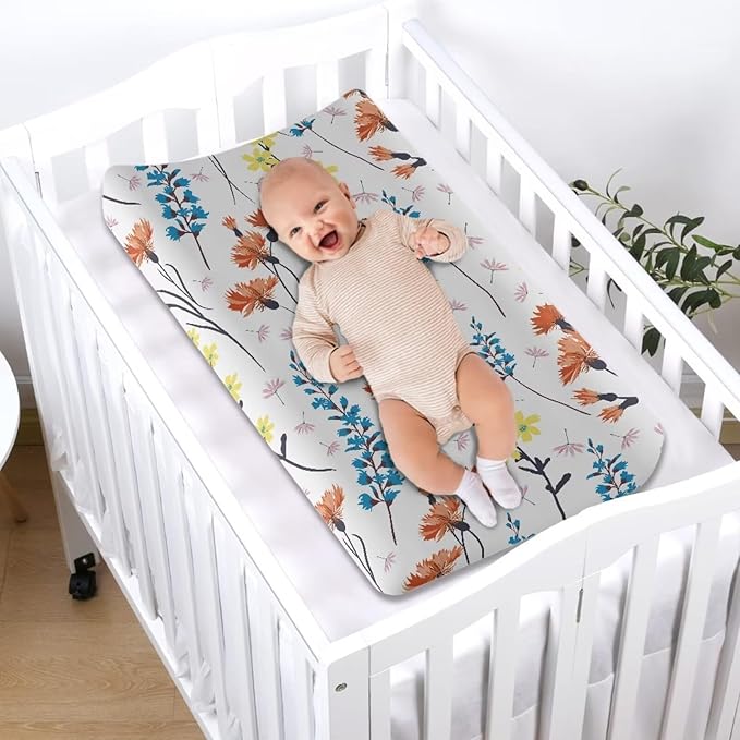 Flowers Changing Table Cover for Boys Girls Soft Baby Changing Pad Cover Breathable Table Sheets Washable Lightweight Diaper Changing Cover