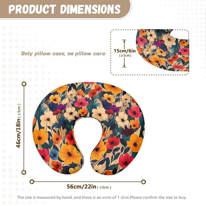 Colorful Flower Nursing Pillow Case for Newborn Baby Boy and Girl, Wild Flowers Feeding Pillow Slipcover, Floral Field Washable & Breathable Nursing Pillow Cover