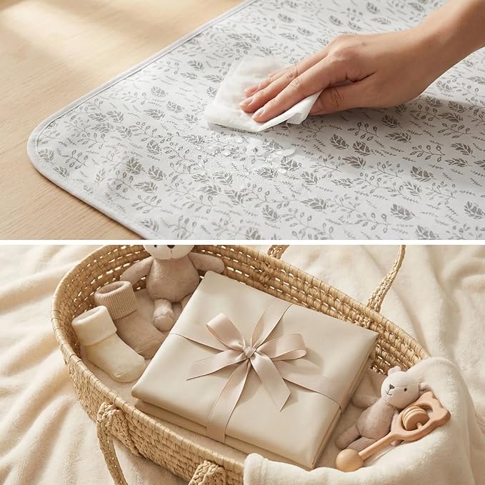 Baby Diaper Changing Pad, 19.7"x25.6" Waterproof Changing Pad Liners with 100% Muslin Cotton Front Top and Leather Back, Soft and Absorbent Portable Changing Mat for Travel, Changing Station
