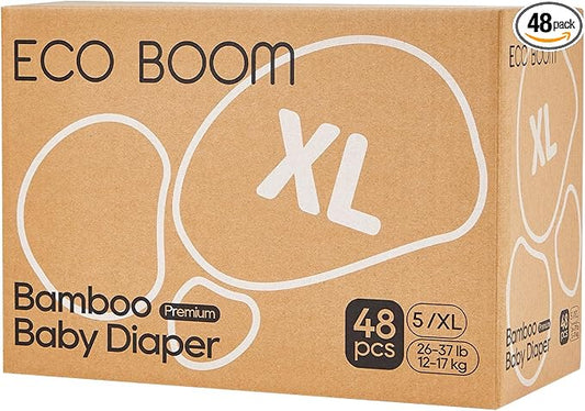 ECO BOOM Diapers, Viscose from Bamboo Diapers, Natural Soft Disposable Nappies for Infant, Size 5 Suitable for 26 to 37lb (X-Large - 48 Count)