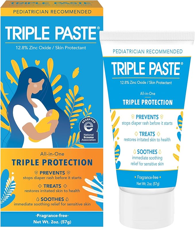 Triple Paste Diaper Rash Cream, Hypoallergenic Medicated Ointment for Babies, 2 oz, Multi, (SU-001) (Packaging May Vary)