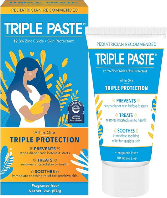 Triple Paste Diaper Rash Cream, Hypoallergenic Medicated Ointment for Babies, 2 oz, Multi, (SU-001) (Packaging May Vary)