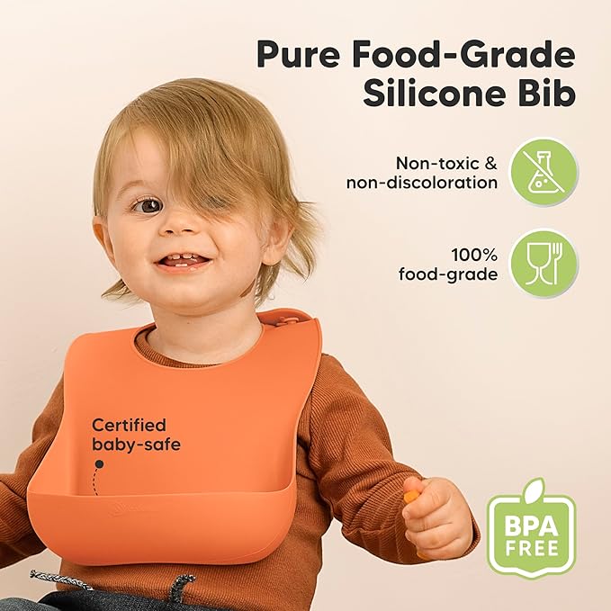 KeaBabies 2-Pack Silicone Bibs for Babies, Toddlers Girl, Boy – Sturdy Food-Grade Baby Bibs for Eating, Large Food Catcher, Clean & Put On Easily, Waterproof Toddler Feeding Essentials (Amaze)