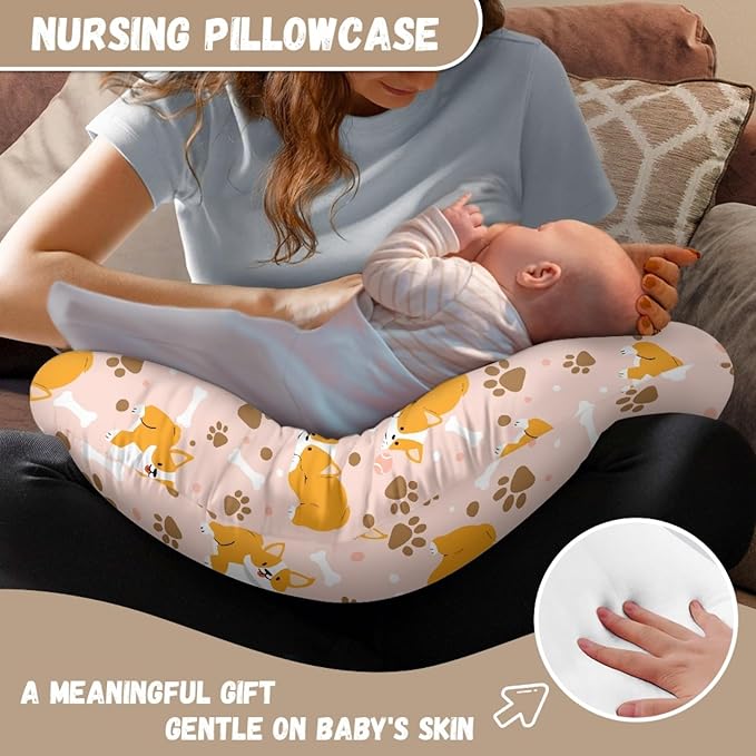 Forchrinse Cute Corgi Dog Paw Print Nursing Pillow Slipcover Covers Soft and Comfortable Pillowcase for Nursing Pillow Stretchy Replaceable Feeding Pillow Slipcover Washable