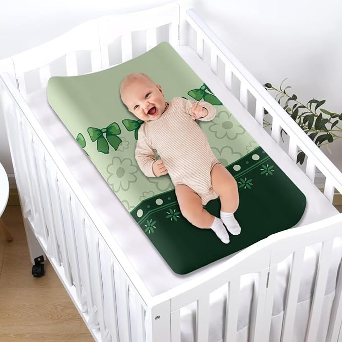 St Patricks Day Changing Pad Covers Flower Changing Pad Cover Green Diaper Changing Pad Cover Portable 32''*16'' Changing Pad -Cover