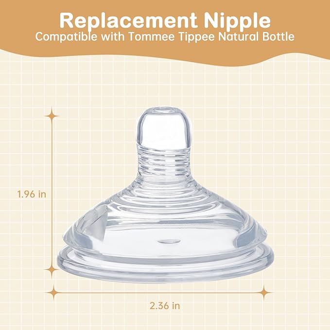 4 Pack Bottle Nipples Compatible with Natural Bottle, Replacement Soft Silicone Nipples, Breast-Like with Anti-Colic Valve (L, Fast Flow)