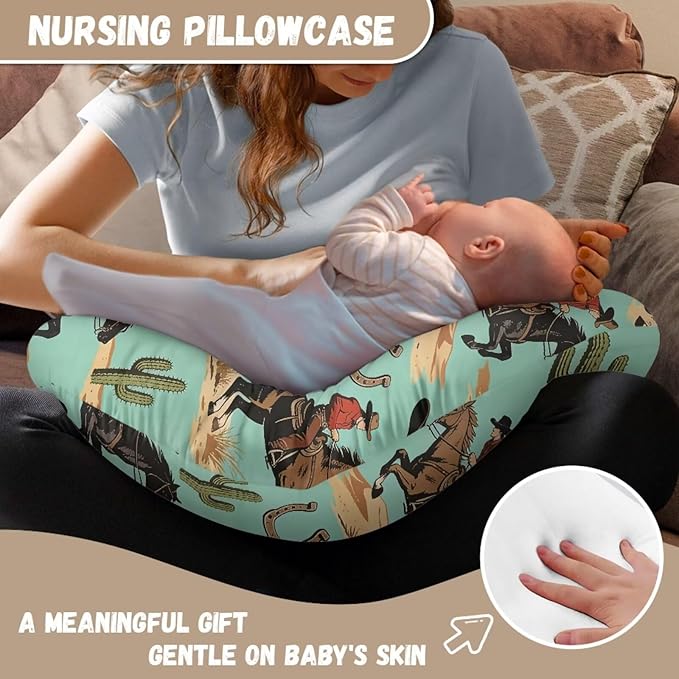 Jeiento Horse Race Nursing Pillow Cover Stretchy Removable Case for Breastfeeding Pillows Soft Comfortable Slipcover for U-Shaped Pillows