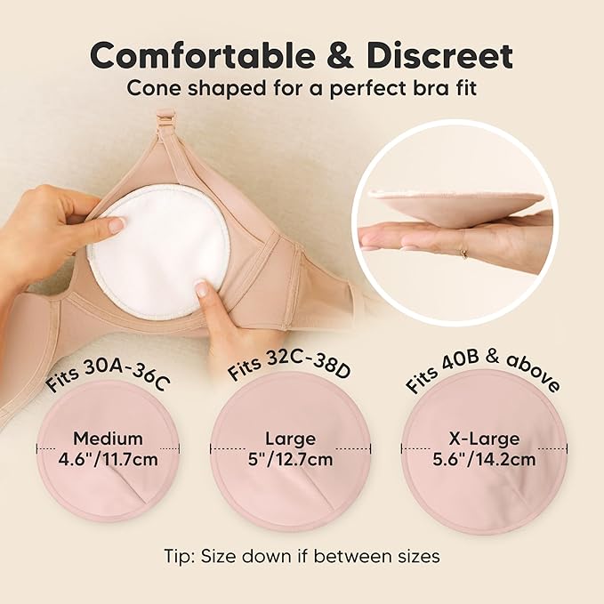 Organic Nursing Pads - 14 Washable Breast Pads for Breastfeeding, Wash Bag, Viscose Derived from Bamboo Reusable Nipple Covers for Breastfeeding Essentials, Soft & Absorbent (Neutrals, XL 5.6")