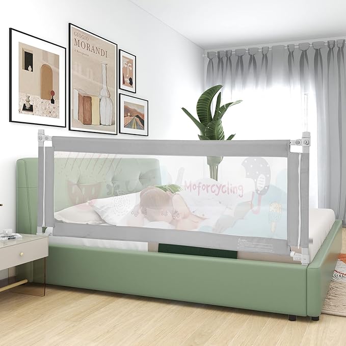 HONEY JOY Bed Rail for Toddlers, 77-in Extra Long, Portable Safety Bed Guardrail w/Double Safety Child Lock, Baby Bed Rail Guard, Fit King & Queen Full Twin Size Bed Mattress (77 INCH, Gray)