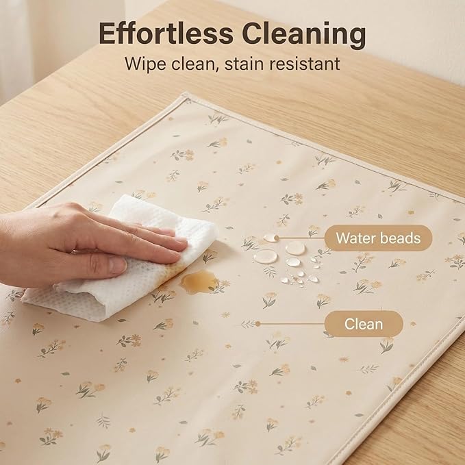 Vegan Leather Baby Changing Mat - Wipeable Portable Changing Pad, Foldable Travel Changing Mat for Baby, Newborns Toddlers Shower Gifts (Flower,20"*28")