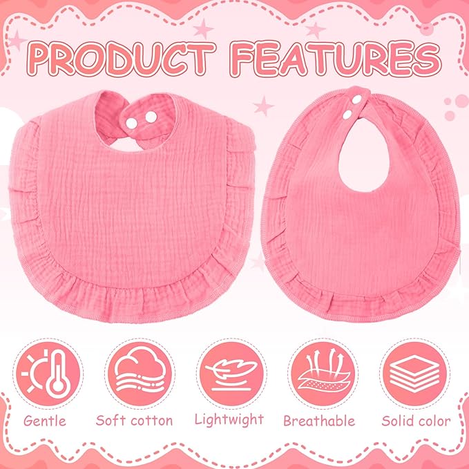 Kenning 18 Pcs Muslin Drool Baby Bibs Ruffle Absorbent Bib with Snap Button Boy Girl for Drooling Teething Infant Newborn