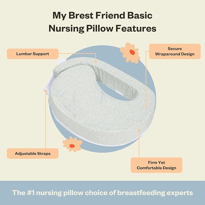 My Brest Friend Basic Nursing Pillow Ergonomic Design Essential Breastfeeding Pillow Support for Mom & Baby, Adjustable Strap & Slipcover, Flowery Meadow