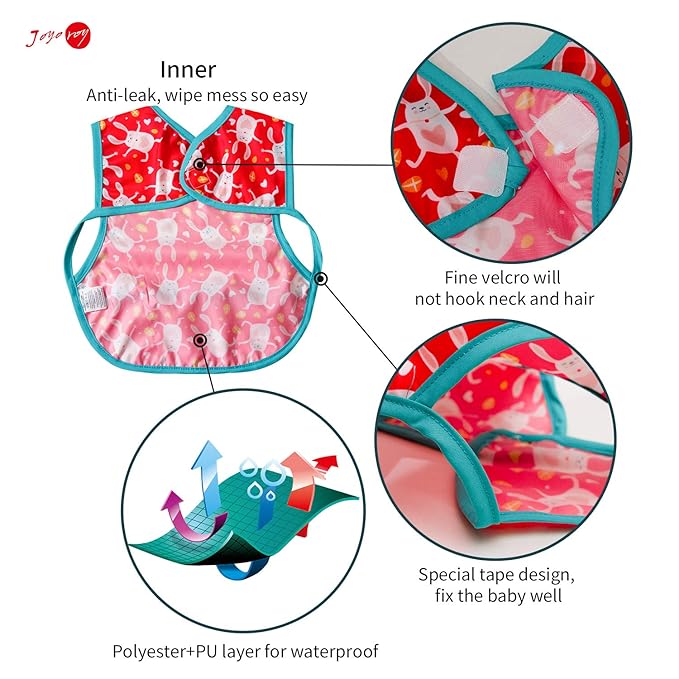 Joyo roy Mess Proof Baby Bibs for Baby Girl Waterproof Bibs for Babies 6-12 Months Soft Machine Washable Sleeveless Baby Smock Bib for Eating Travel Reusable Apron for Feeding Bib with Food Catcher