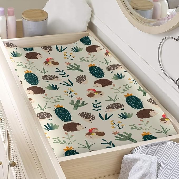 Microfiber Diaper Changing Table Sheets for Infants and Toddles Hedgehog Cactus Baby Changing Pad Cover Soft Breathable