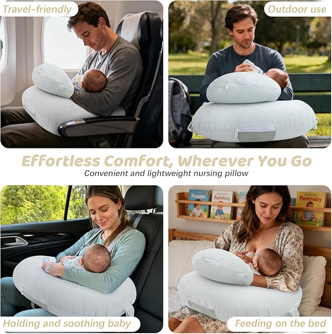 KAKIBLIN Nursing Pillow, Inflatable Breastfeeding Pillows, Hands-Free Feeding Pillow for Back Pain Relief with Waist Strap, Travel Nursing Travel, Breastfeeding & Bottle Support for Baby Girl and Boy