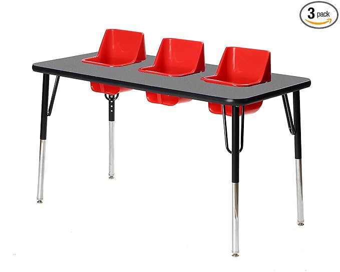 3-Seat Feeding Table (Glace Top, Red Seats, Black T-Mold)