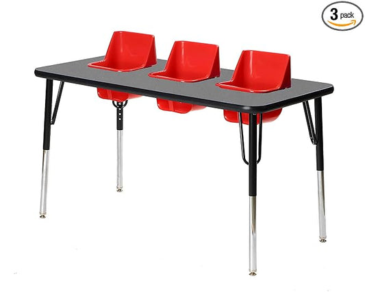 3-Seat Feeding Table (Glace Top, Red Seats, Black T-Mold)