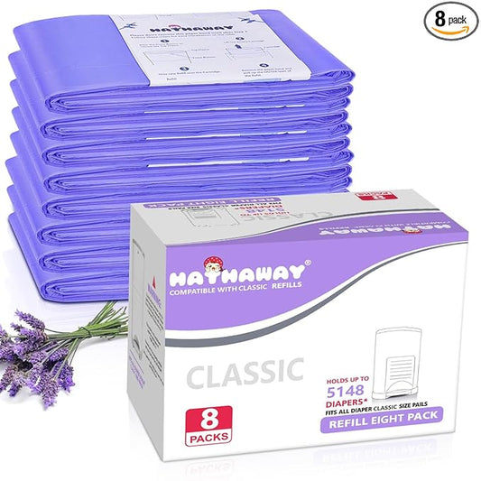 Diaper Pail Refill Bags Compatible with Dekor Classic Diaper Pail, Extra 30% Length, Hold up to 5148 Diapers, Lavender Scent, 8 Pack