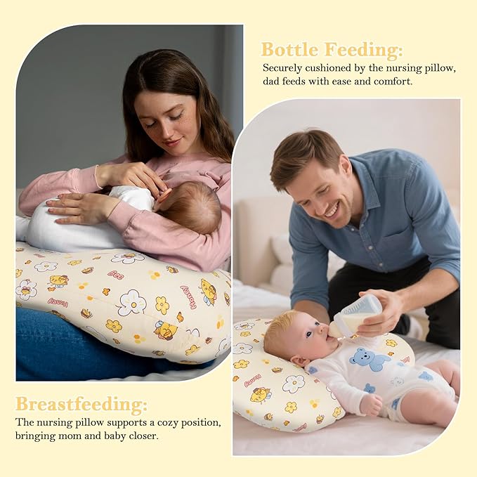 Nursing Pillow & Breastfeeding Pillow – Ergonomic C-Shape for Breastfeeding & Bottle Feeding, Breathable with Washable Cover, Tummy Time & Sitting Support (0-12Months)