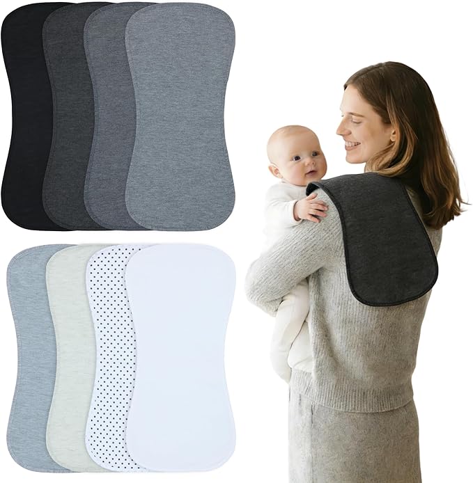 Waterproof Baby Burp Cloths 8-Pack - 4-Layer Super Absorbent Fabric, Extra Soft Plush Spit Up Rags for Newborns Infants, Unisex for Baby Boy Girl, Milk Spit Up Infant Towels