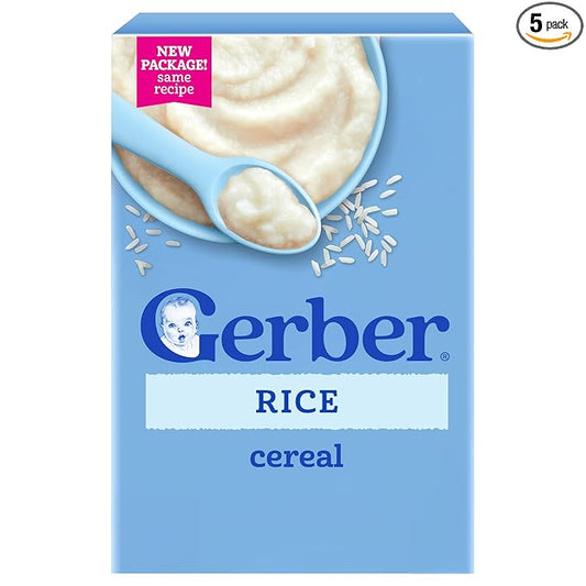 GERBER CEREAL FOR BABY Infant Dry Cereal Rice 1ST FOODS Non GMO Rice 5x8oz