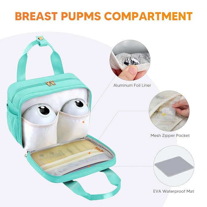 PIIOSER Breastmilk Cooler Travel Bag with Ice Pack, Compatible with Wearable Breast Pumps & Accessories - Portable Hands Free Breast Pump Carrying Case for Nursing & Working Moms, Green