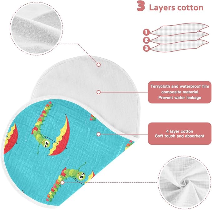 Caterpillar Hold Umbrella Pattern Muslin Burp Cloths for Baby 2 Pack 100% Cotton Baby Washcloths Bibs for Boy Girl