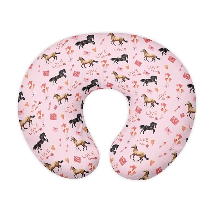 Horse Nursing Pillow Cover for Baby Girls Boys Newborn U-Shaped Breastfeeding Pillowcase Love Arrow Nursing Pillow Slipcovers Fits The Original Support Pillow Pink