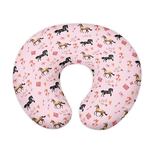 Horse Nursing Pillow Cover for Baby Girls Boys Newborn U-Shaped Breastfeeding Pillowcase Love Arrow Nursing Pillow Slipcovers Fits The Original Support Pillow Pink