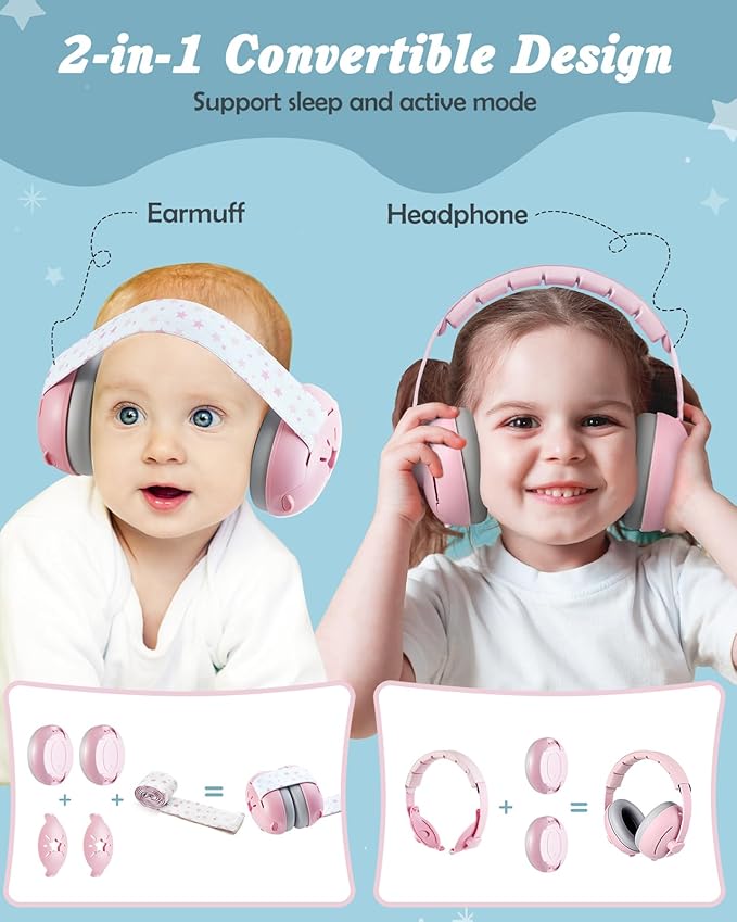 Lictin 2-in-1 Baby Earmuffs Noise Protection, Infant Noise Cancelling Headphones, Adjustable Baby Ear Protection, Star Noise Reduction Earmuffs for Babies and Toddlers up to 4 Years
