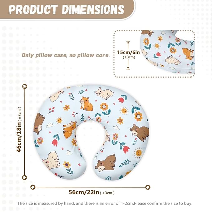 Forchrinse Cartoon Capybara Nursing Pillow Cover,Cute Breastfeeding Pillow Slipcover for Baby Girls/Boys,Soft Snug Fit Newborn Feeding Pillow Case