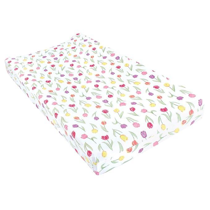 Hudson Baby Unisex Baby Changing Pad Cover, Spring Tulips, One Size