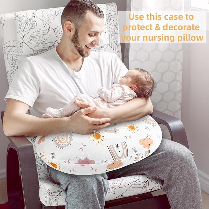 Nursing Pillow Cover, Breastfeeding Pillow Cover Case for Baby Girls Boys, Soft & Breathable, Boho Rainbow (Only Cover)