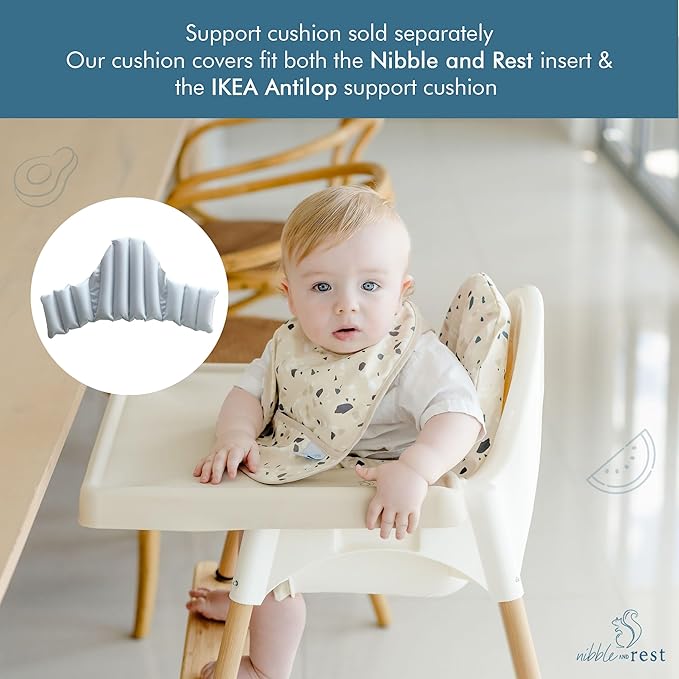 Nibble and Rest Highchair Cushion Cover for Inflatable Cushion, Compatible for IKEA Antilop Highchair,Accessories Stain-Proof and Wipeable Cover (Cushion NOT Included)(Cherries & Ribbons)