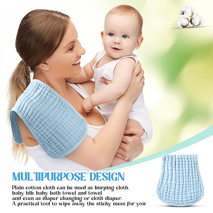 Frienda 6 Pack Muslin Burp Cloths Cotton Large 20''x 9'' Extra Absorbent and Soft Baby Burping Cloth for Baby Boy Girl Unisex(Blue Series)