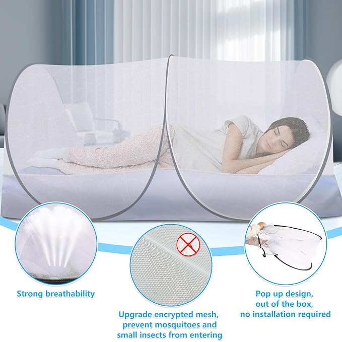 2 Pcs Extra Large Pop Up Mosquito Tent, Portable Foldable Mosquito Net for Bed Camping Travel Patio (78 * 41 * 31inch)
