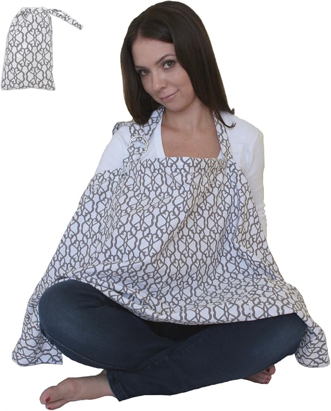 LK Baby Breastfeeding Nursing Cover Apron – Soft Cotton Privacy Cover with Rigid Neckline, Adjustable Strap & Travel Bag
