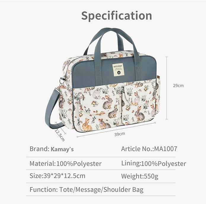 Kamay's Mummy Shoulder Bag Diaper Bag Chic Nappy Changing Bag Tote/Messenger Style Large with Changing Mat, Adjustable Straps