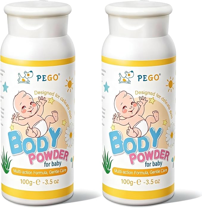 PEGO Baby Powder - Talc-Free Cornstarch Powder,Prevent Heat Rash,Diaper Rash,with Zinc Oxide,Vitamin E,Aloe and Chamomilla,Anti-Chafing & Itch Relief,Non-Irritating, Calming Skin Care (2pack)