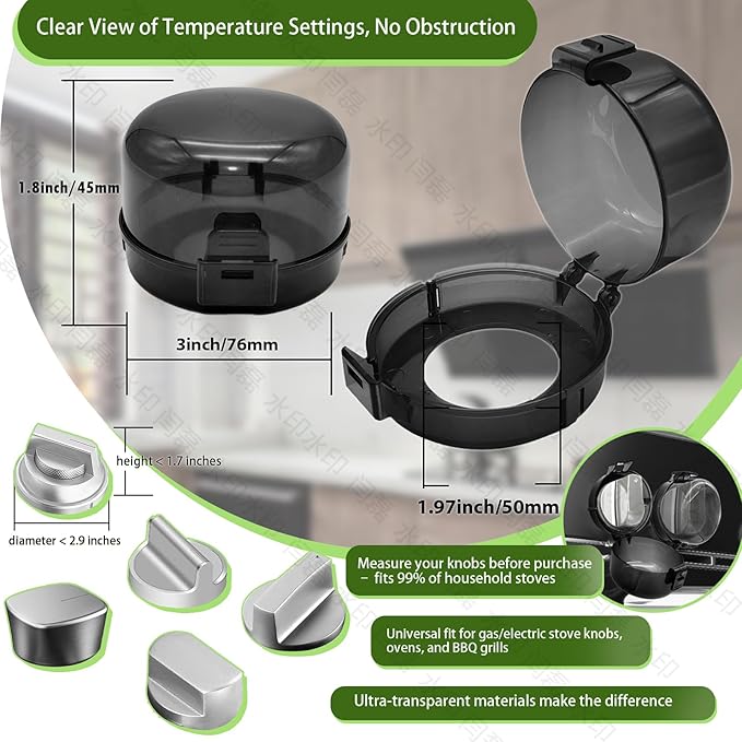 Stove Knob Safety Covers 5-Pack - Childproof & Pet Proof Locks for Gas/Electric Ovens, Heat-Resistant Clear Guards, Easy Damage-Free Install (Transparent Black)
