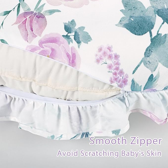 Ruffle Nursing Pillow Cover, Removable Stetchy Case for Breastfeeding Pillows, Ultra Soft and Breathable Feeding Pillow Slipcover with Modern Design Lace for Infant Girls Boys, Purple Floral